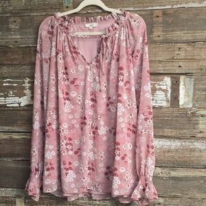 Entro Pink Floral Blouse, Plus Size 1X, Oversized
